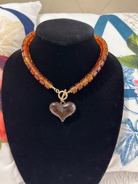 Amber acrylic Heart Pendant Necklace - Women Jewelry